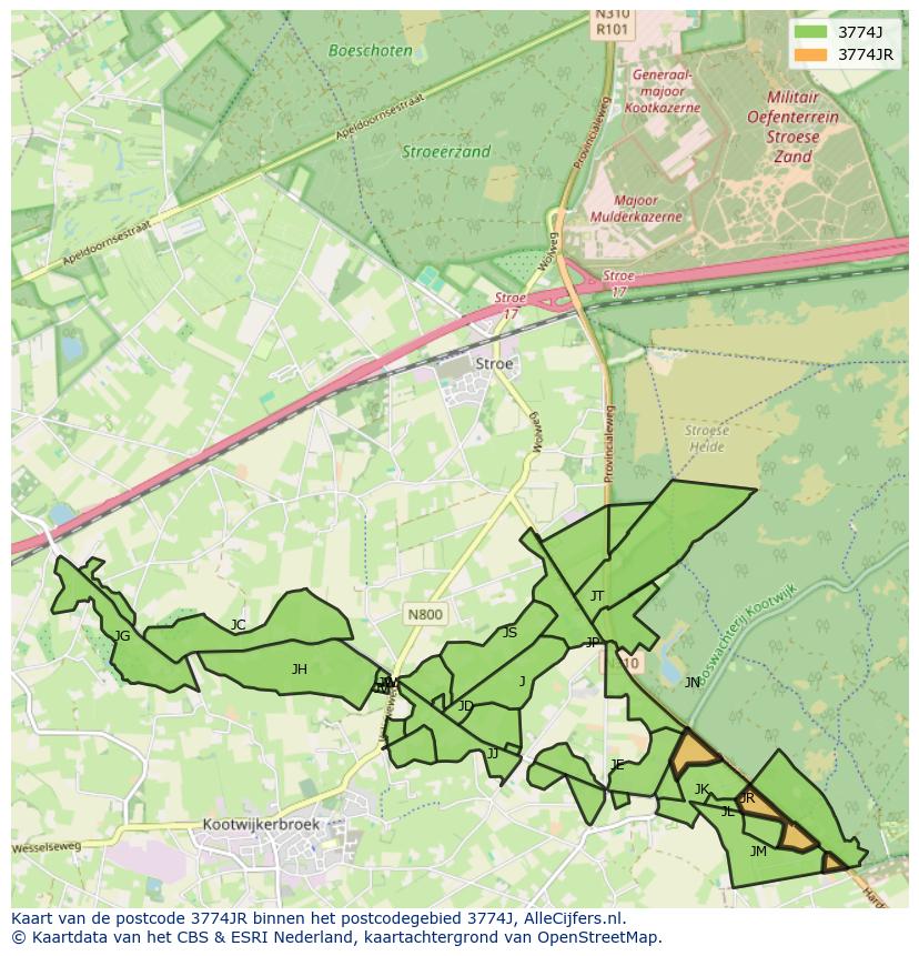 Afbeelding van het postcodegebied 3774 JR op de kaart.