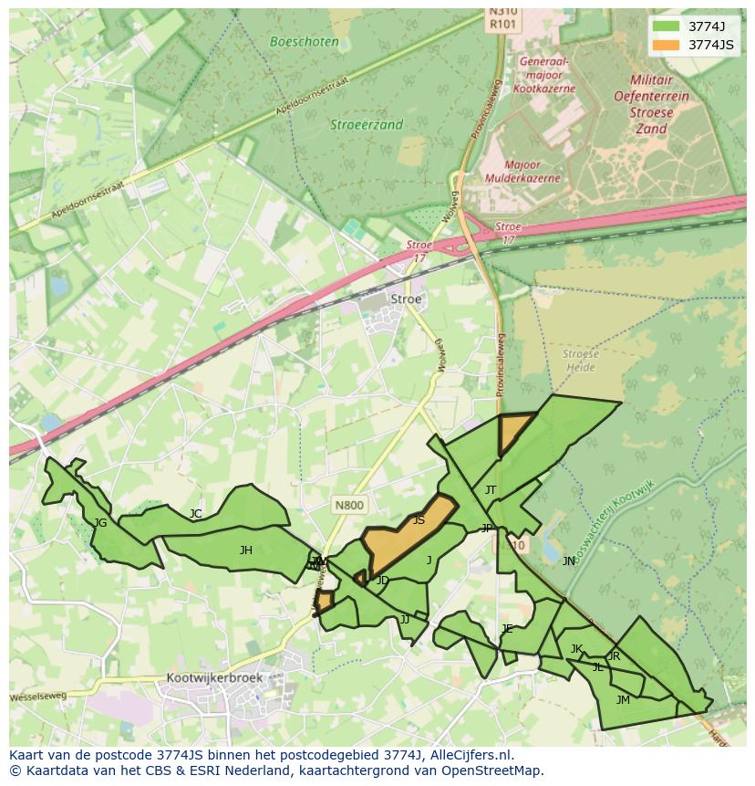 Afbeelding van het postcodegebied 3774 JS op de kaart.