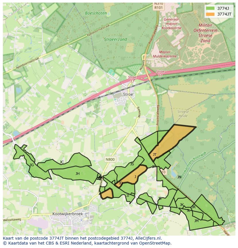 Afbeelding van het postcodegebied 3774 JT op de kaart.
