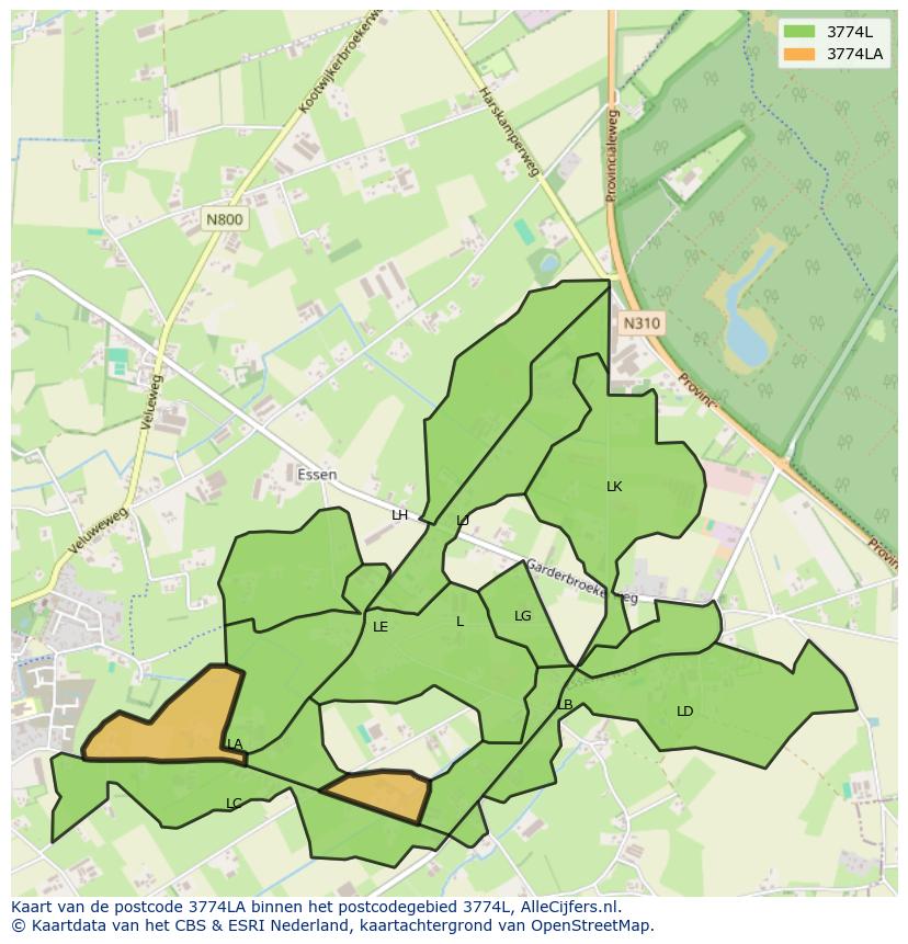 Afbeelding van het postcodegebied 3774 LA op de kaart.