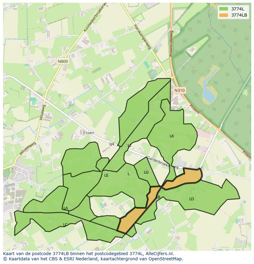 Afbeelding van het postcodegebied 3774 LB op de kaart.