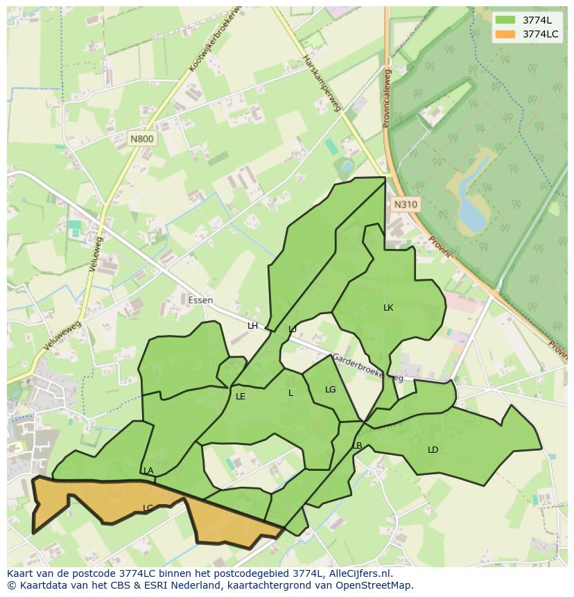Afbeelding van het postcodegebied 3774 LC op de kaart.