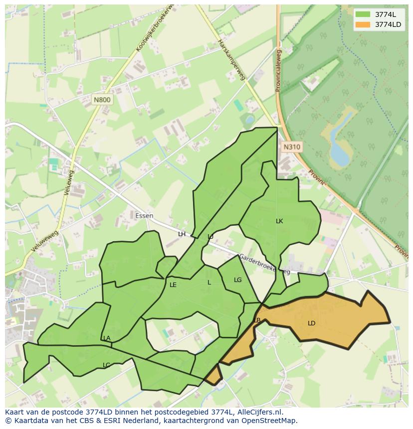 Afbeelding van het postcodegebied 3774 LD op de kaart.