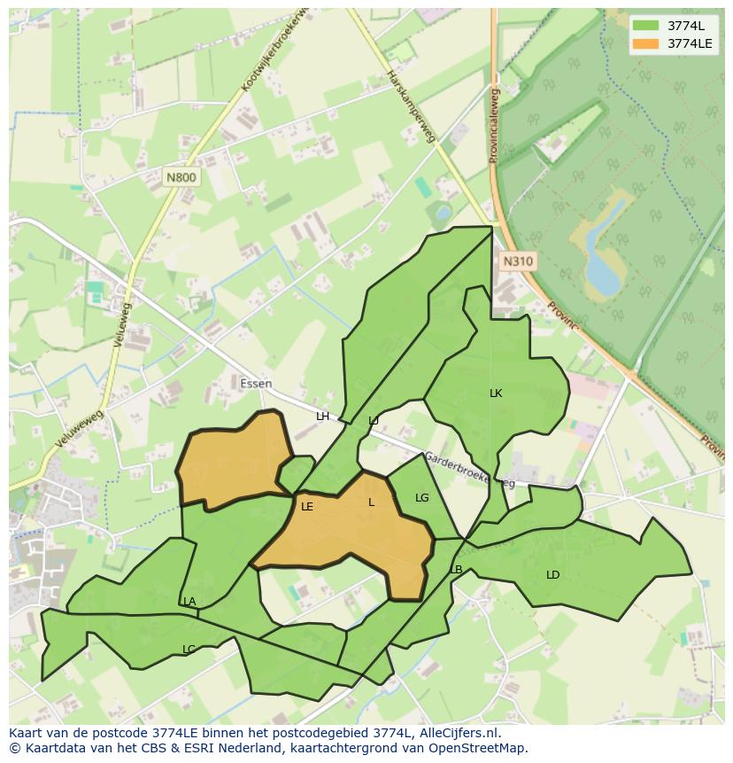 Afbeelding van het postcodegebied 3774 LE op de kaart.