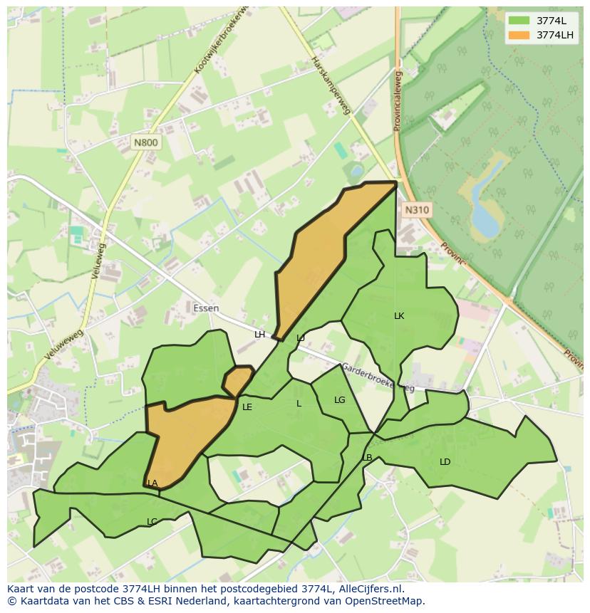 Afbeelding van het postcodegebied 3774 LH op de kaart.