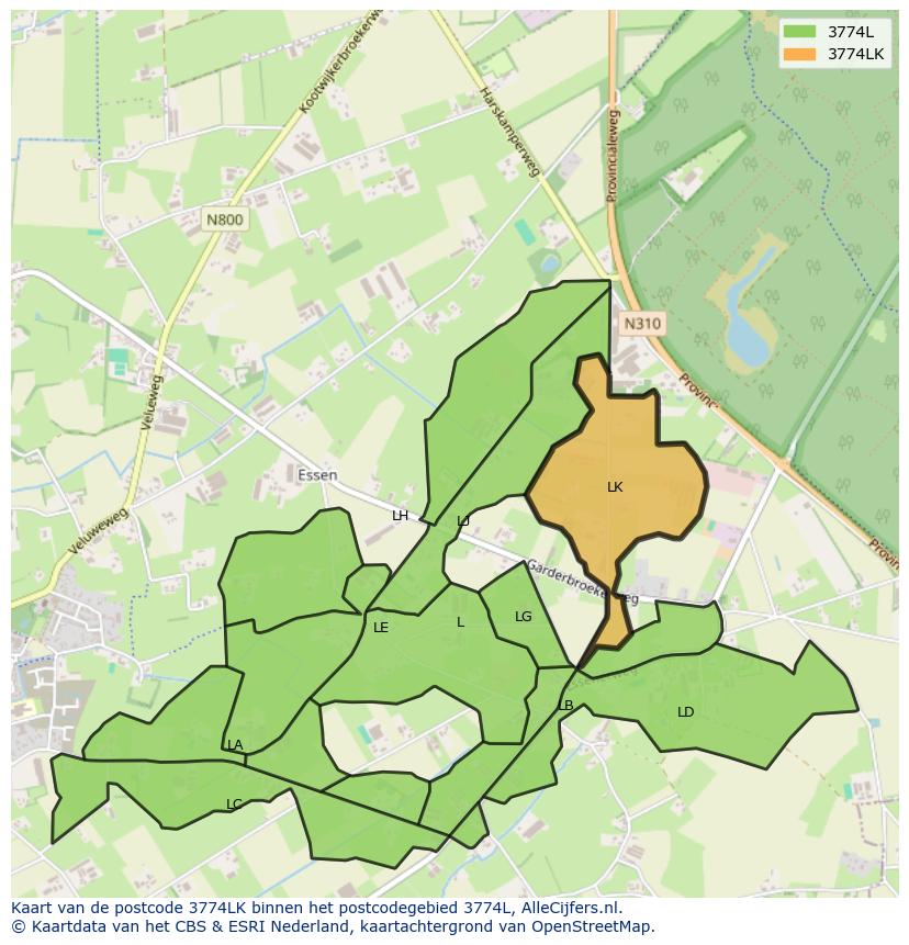 Afbeelding van het postcodegebied 3774 LK op de kaart.
