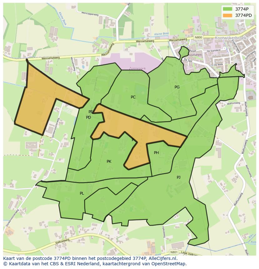 Afbeelding van het postcodegebied 3774 PD op de kaart.