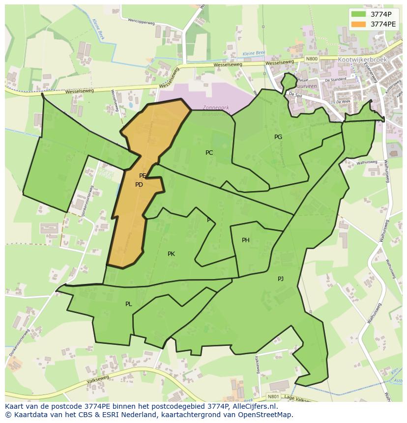 Afbeelding van het postcodegebied 3774 PE op de kaart.