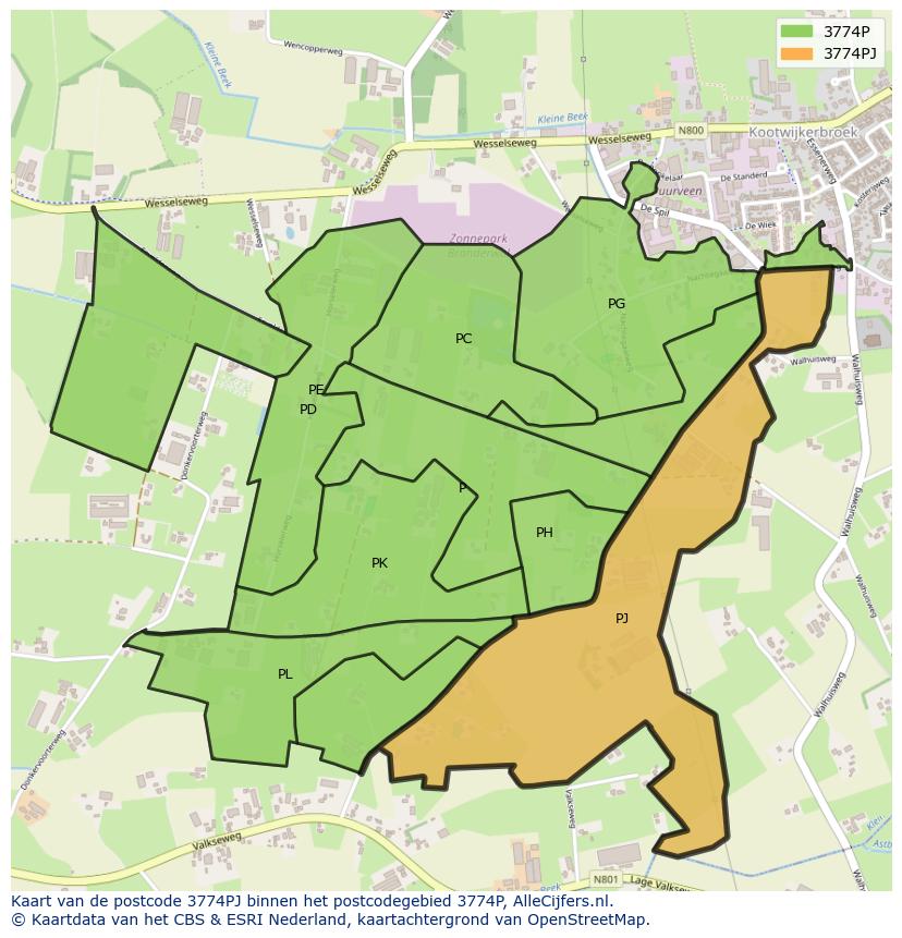 Afbeelding van het postcodegebied 3774 PJ op de kaart.