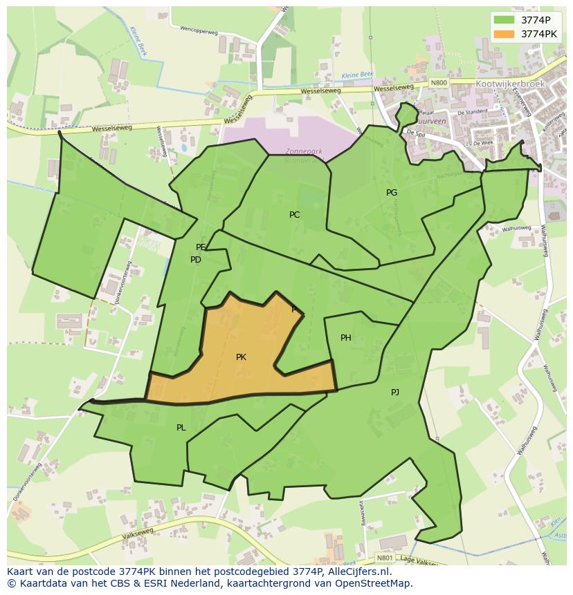 Afbeelding van het postcodegebied 3774 PK op de kaart.