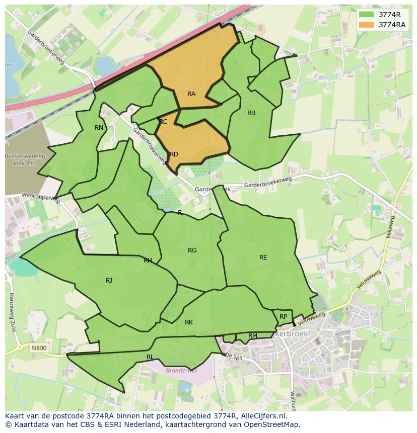 Afbeelding van het postcodegebied 3774 RA op de kaart.
