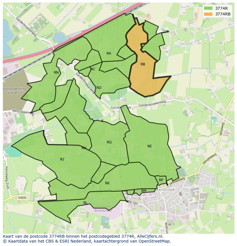 Afbeelding van het postcodegebied 3774 RB op de kaart.
