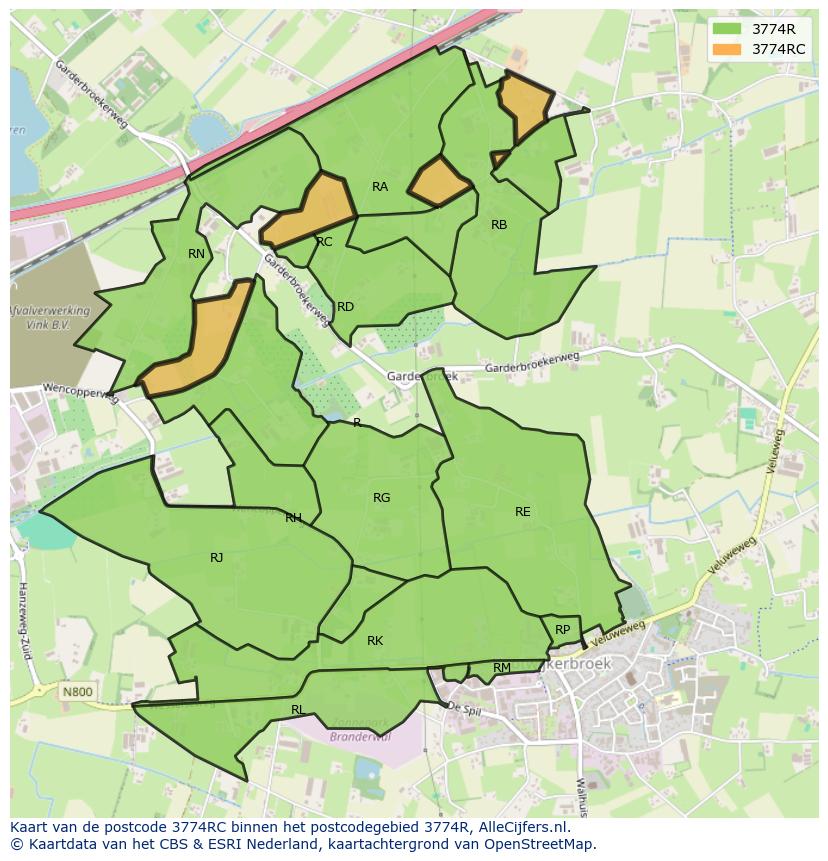 Afbeelding van het postcodegebied 3774 RC op de kaart.
