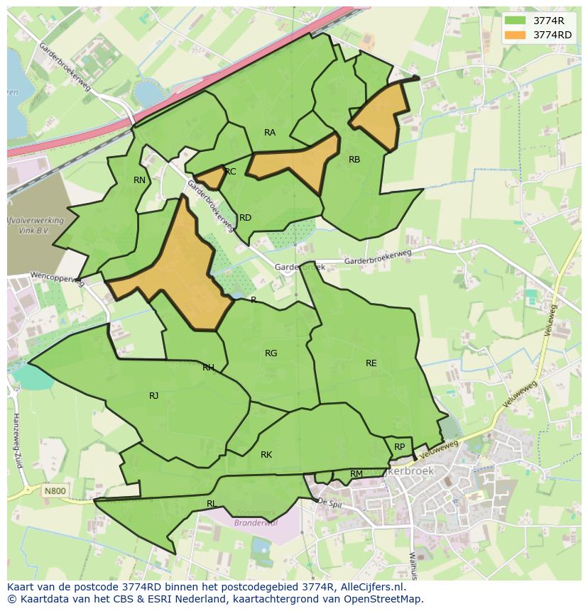 Afbeelding van het postcodegebied 3774 RD op de kaart.