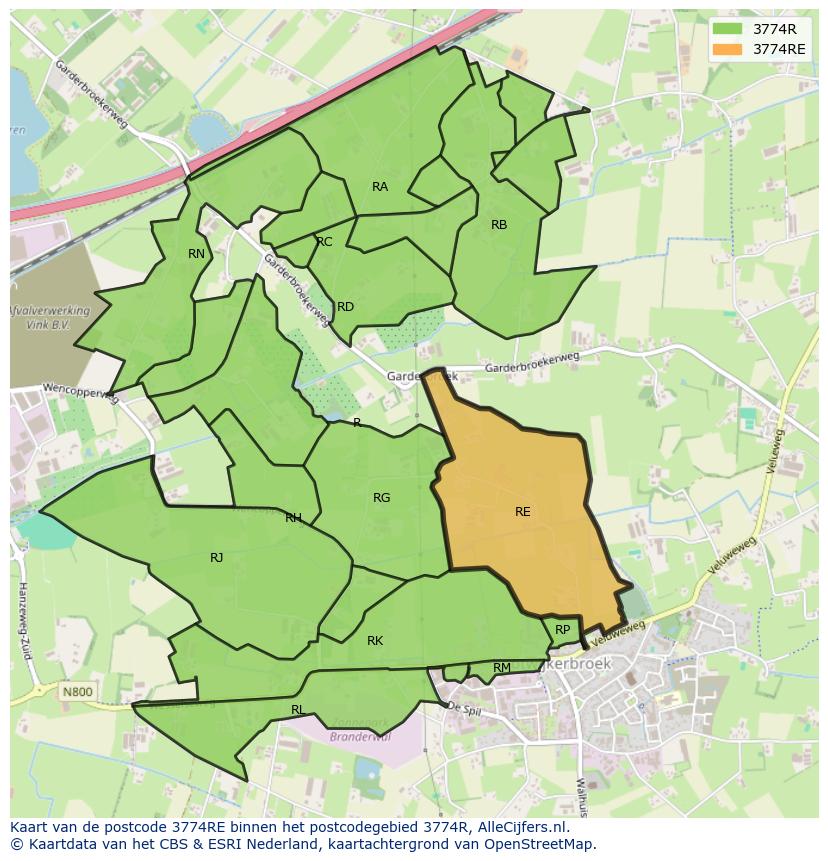 Afbeelding van het postcodegebied 3774 RE op de kaart.