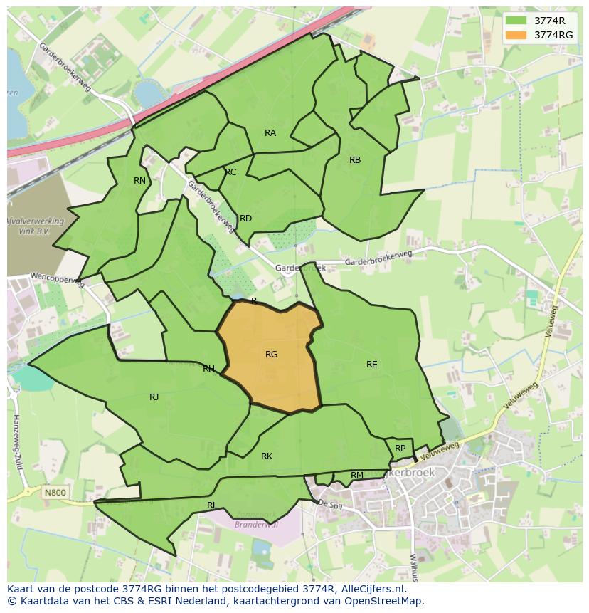 Afbeelding van het postcodegebied 3774 RG op de kaart.