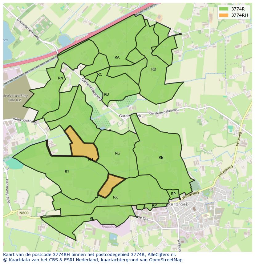 Afbeelding van het postcodegebied 3774 RH op de kaart.