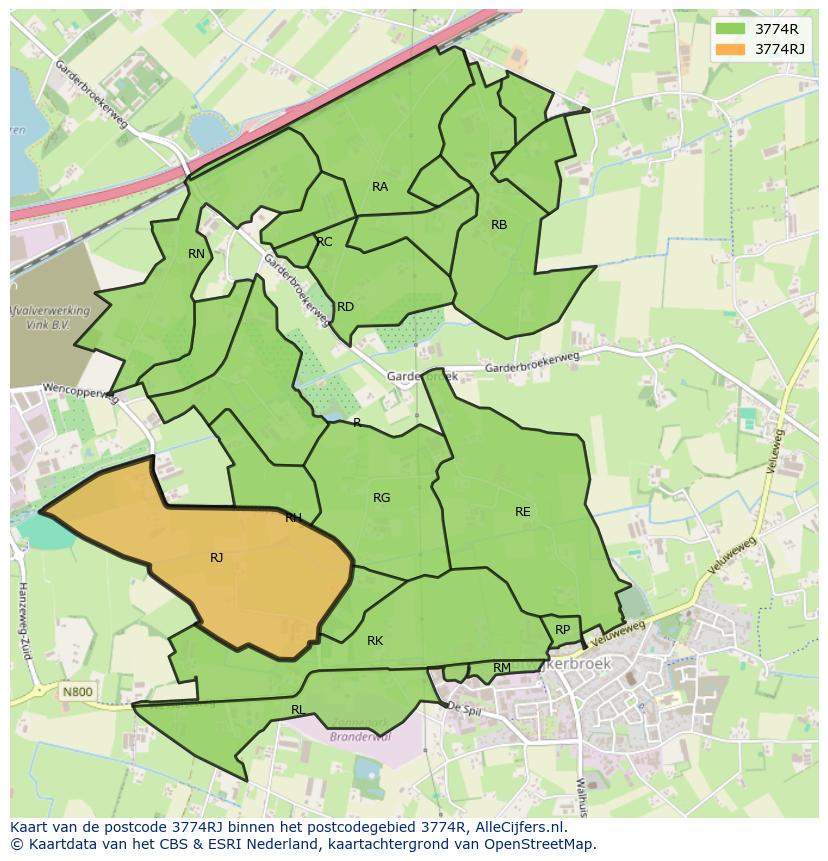 Afbeelding van het postcodegebied 3774 RJ op de kaart.