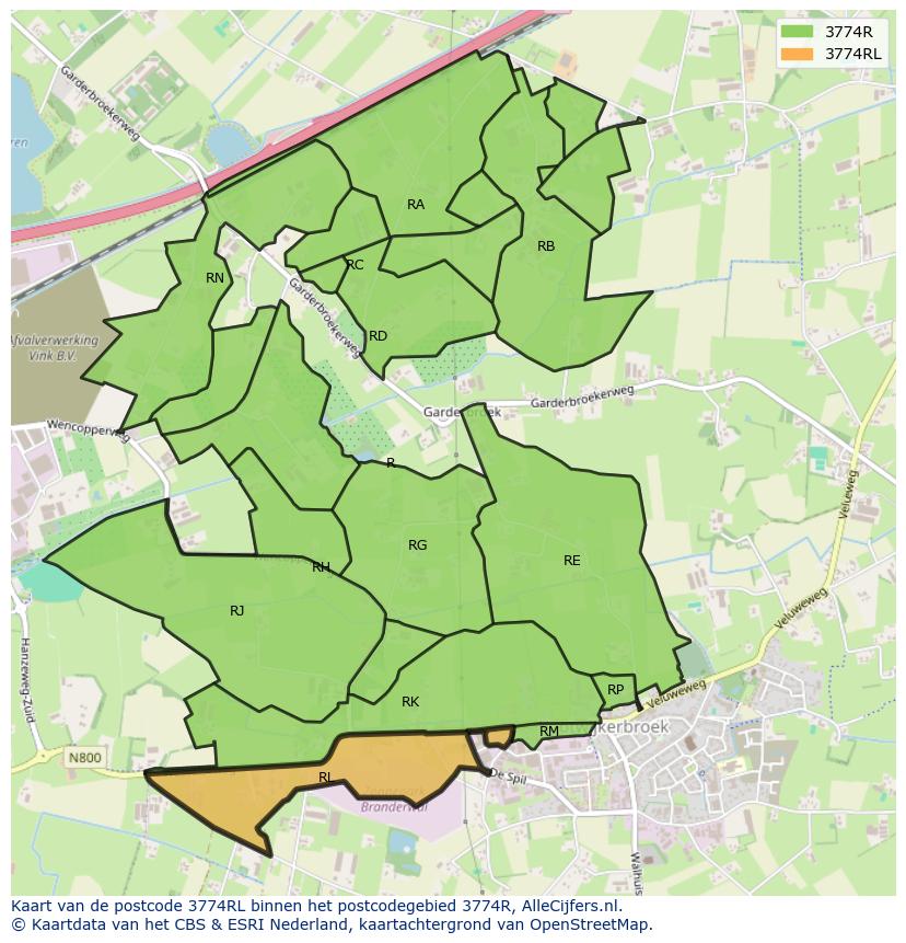 Afbeelding van het postcodegebied 3774 RL op de kaart.