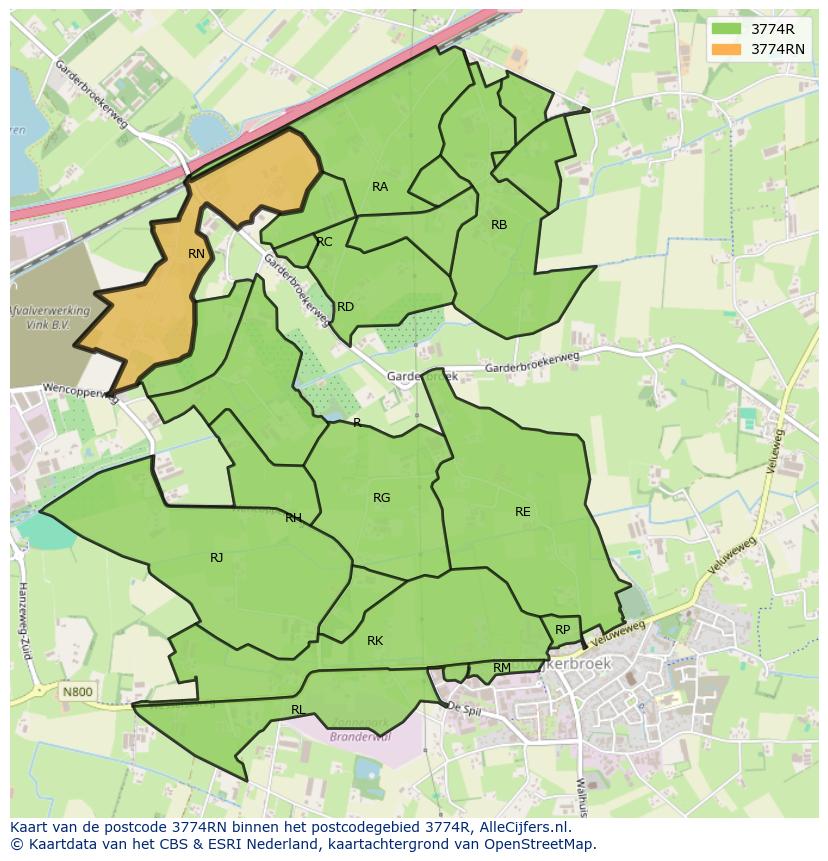 Afbeelding van het postcodegebied 3774 RN op de kaart.