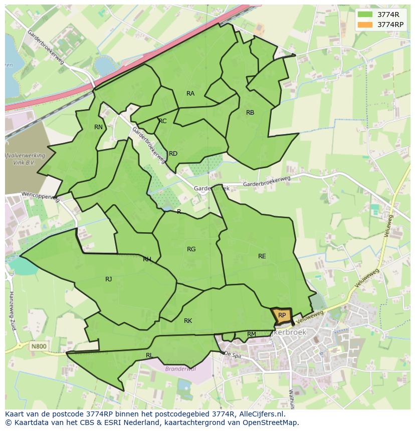 Afbeelding van het postcodegebied 3774 RP op de kaart.