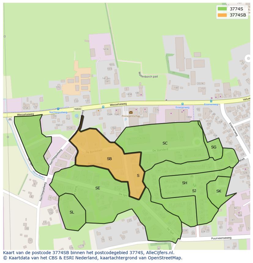 Afbeelding van het postcodegebied 3774 SB op de kaart.