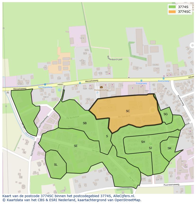 Afbeelding van het postcodegebied 3774 SC op de kaart.