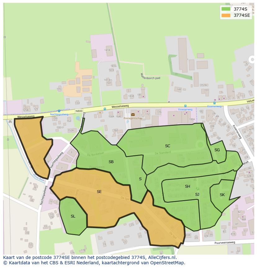 Afbeelding van het postcodegebied 3774 SE op de kaart.
