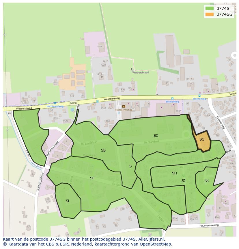 Afbeelding van het postcodegebied 3774 SG op de kaart.