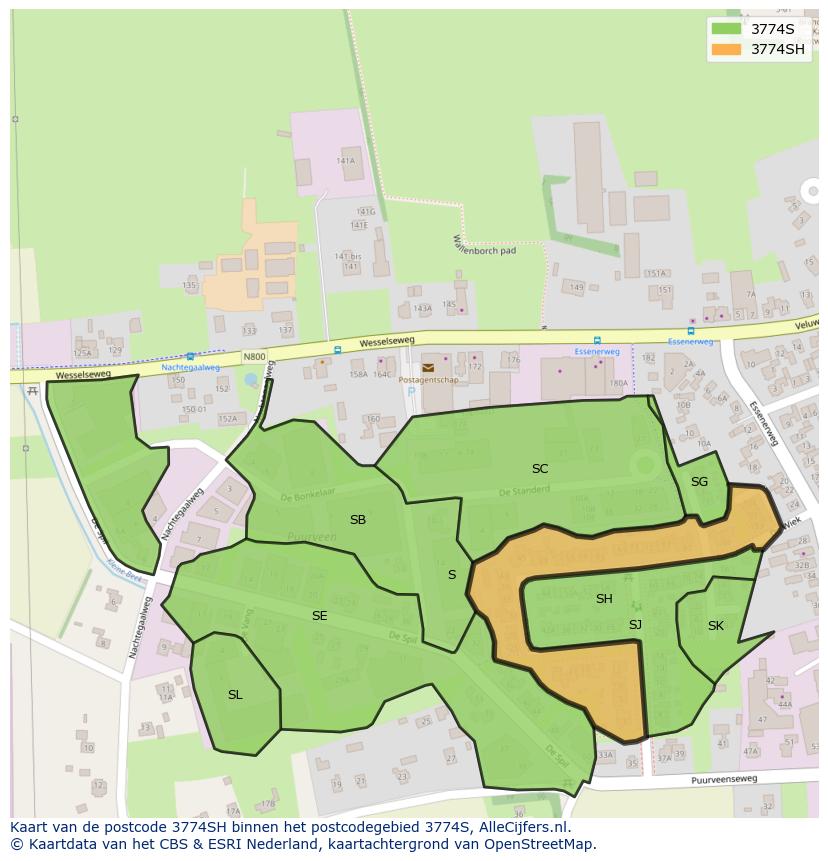 Afbeelding van het postcodegebied 3774 SH op de kaart.