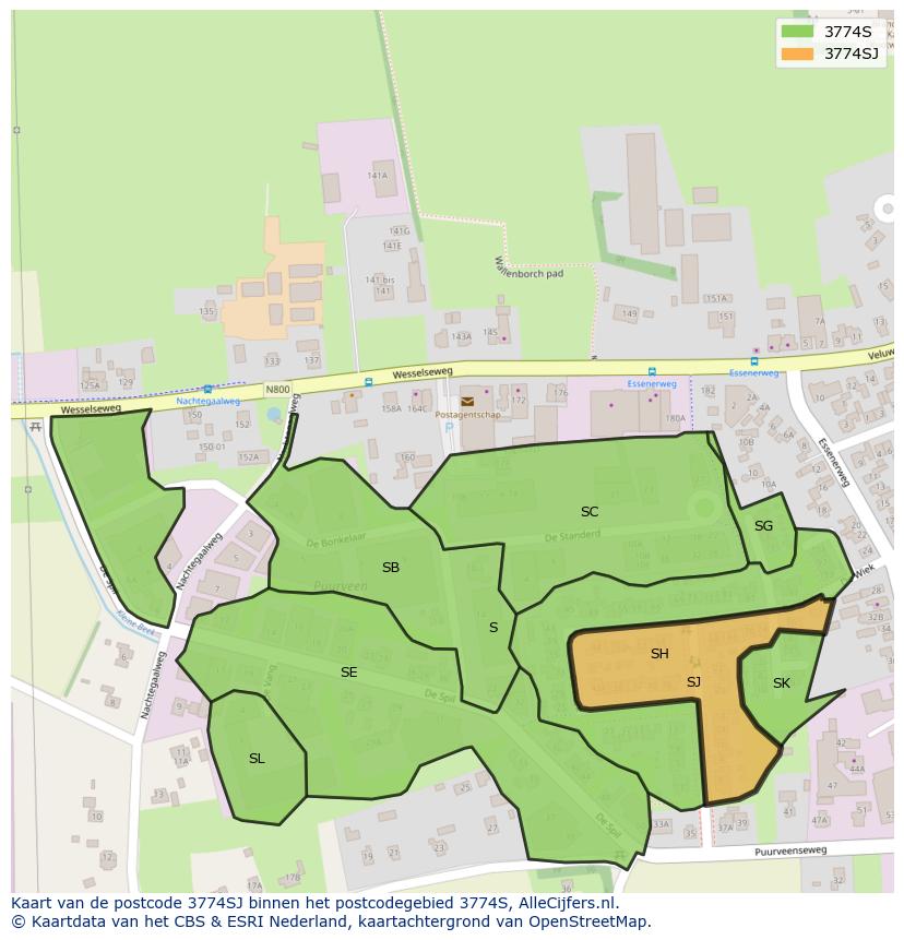 Afbeelding van het postcodegebied 3774 SJ op de kaart.
