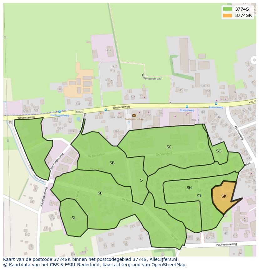 Afbeelding van het postcodegebied 3774 SK op de kaart.