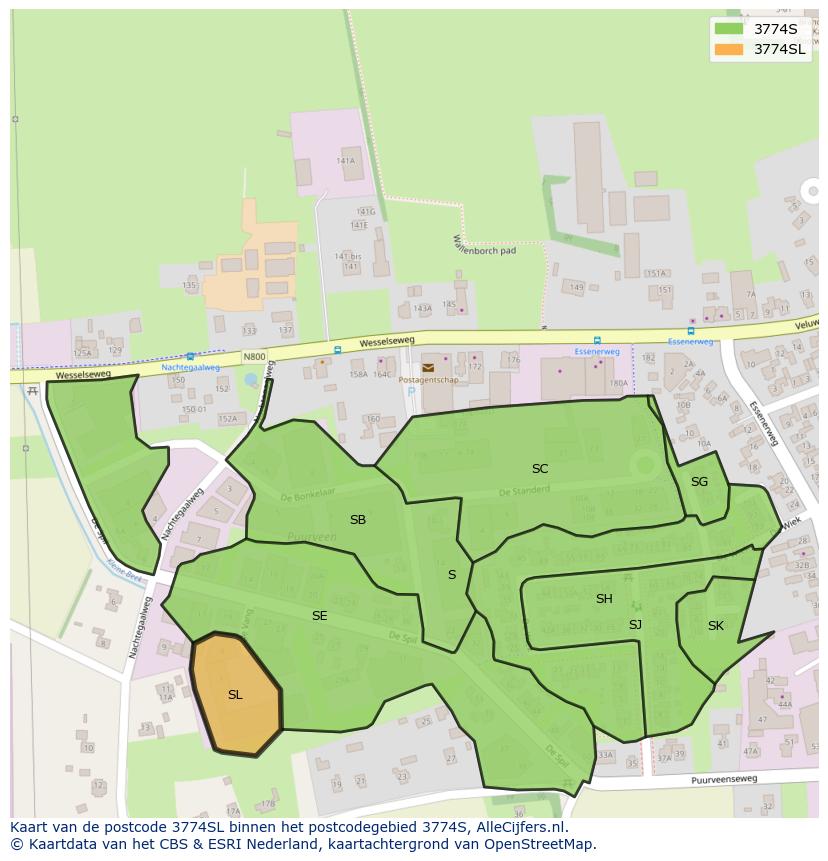Afbeelding van het postcodegebied 3774 SL op de kaart.