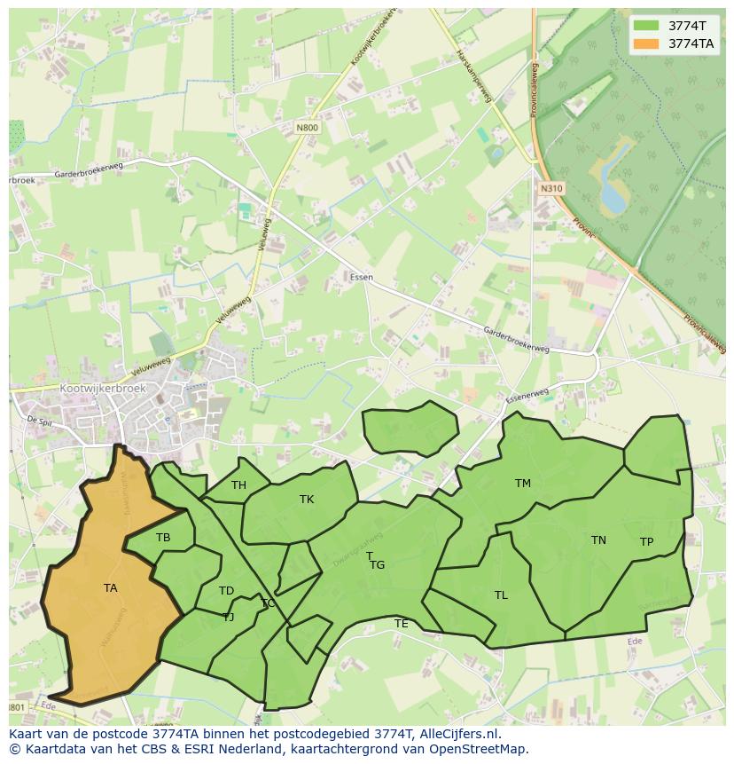 Afbeelding van het postcodegebied 3774 TA op de kaart.