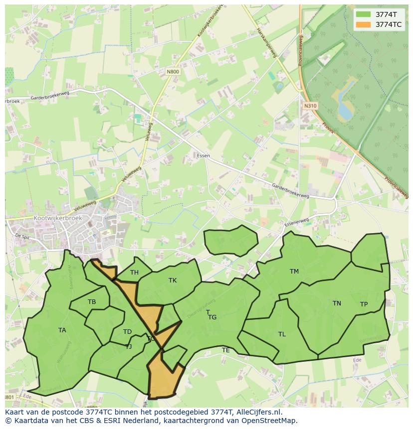 Afbeelding van het postcodegebied 3774 TC op de kaart.