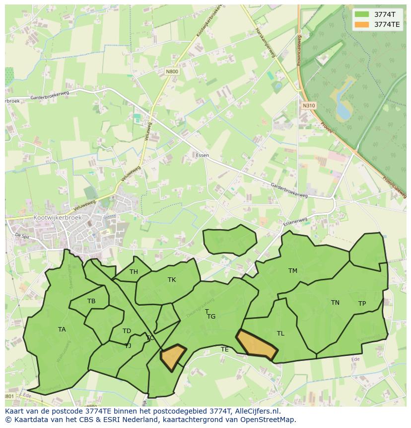 Afbeelding van het postcodegebied 3774 TE op de kaart.