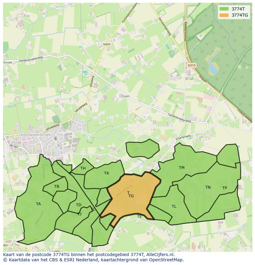 Afbeelding van het postcodegebied 3774 TG op de kaart.