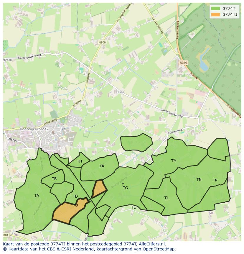 Afbeelding van het postcodegebied 3774 TJ op de kaart.