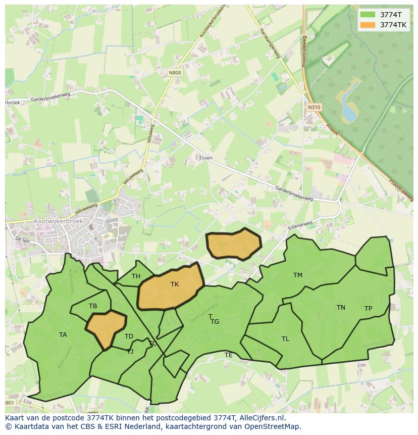 Afbeelding van het postcodegebied 3774 TK op de kaart.