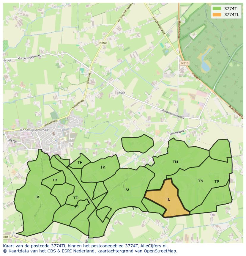 Afbeelding van het postcodegebied 3774 TL op de kaart.