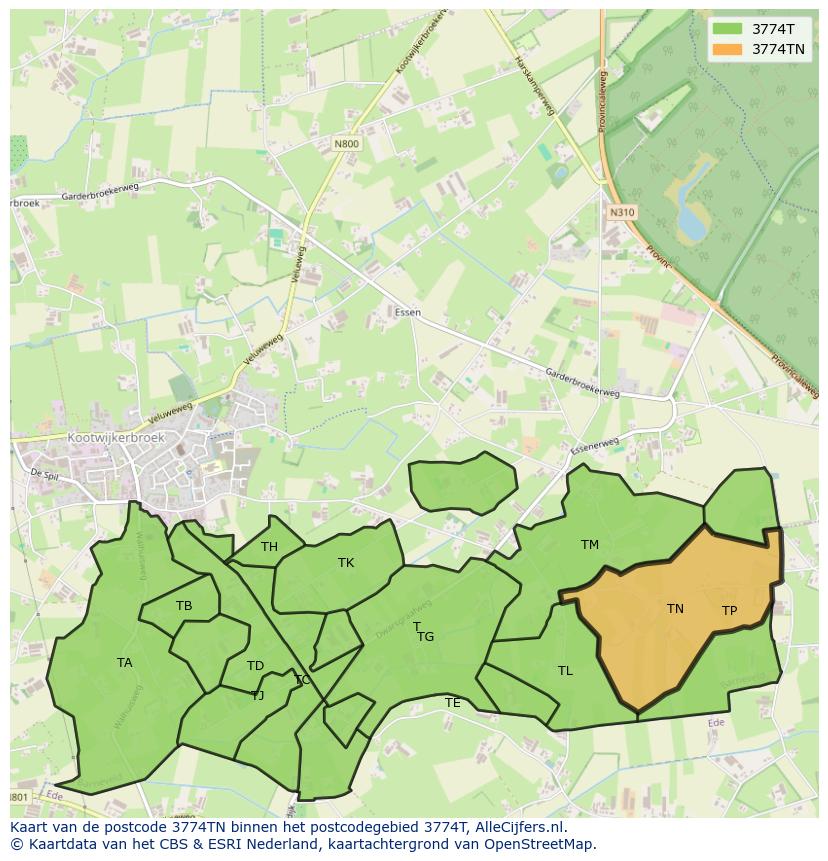Afbeelding van het postcodegebied 3774 TN op de kaart.