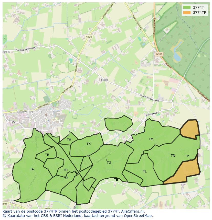 Afbeelding van het postcodegebied 3774 TP op de kaart.