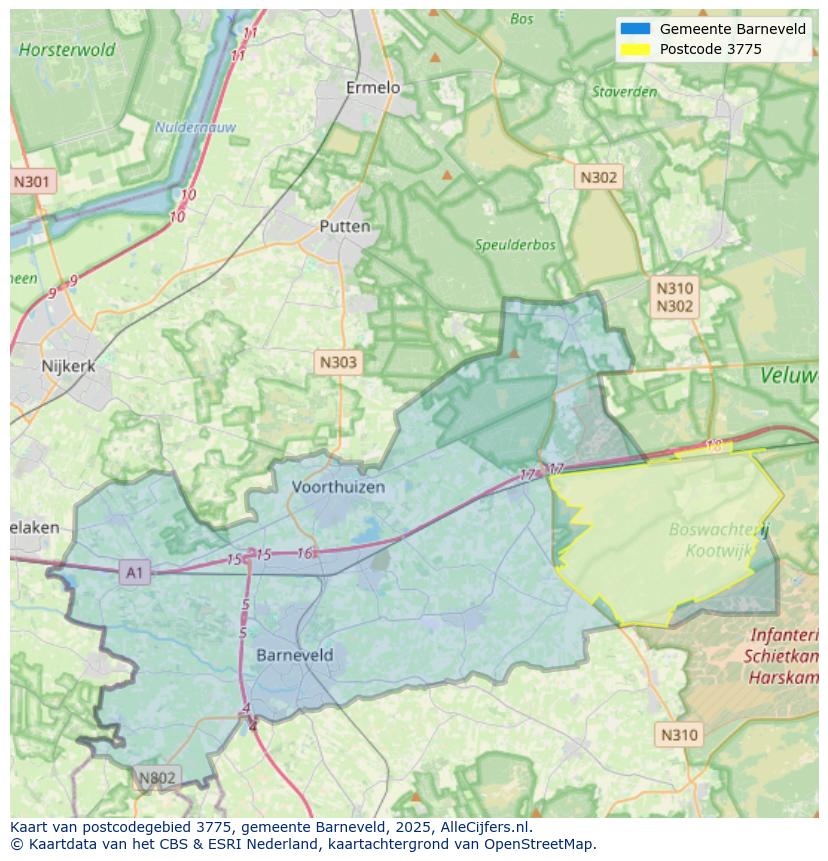 Afbeelding van het postcodegebied 3775 op de kaart.