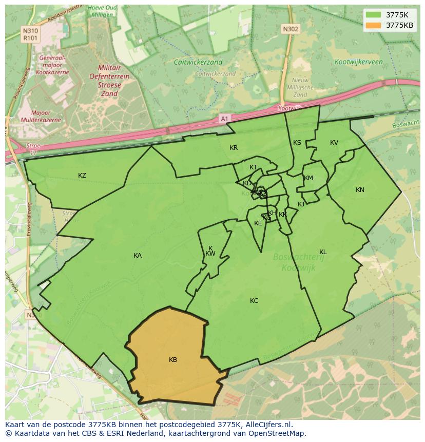 Afbeelding van het postcodegebied 3775 KB op de kaart.