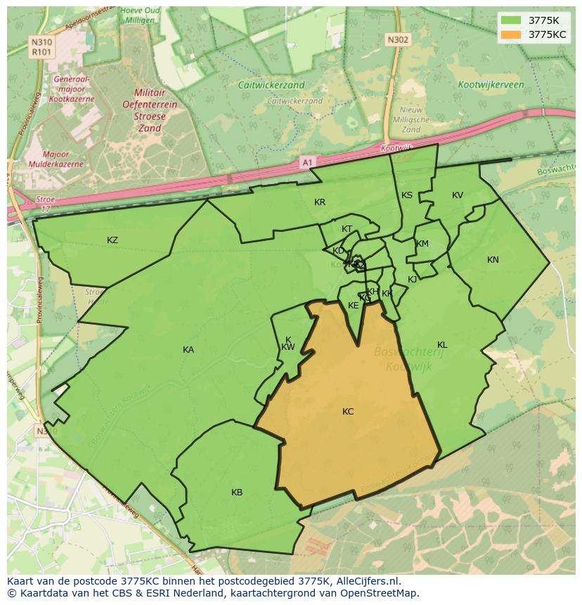 Afbeelding van het postcodegebied 3775 KC op de kaart.