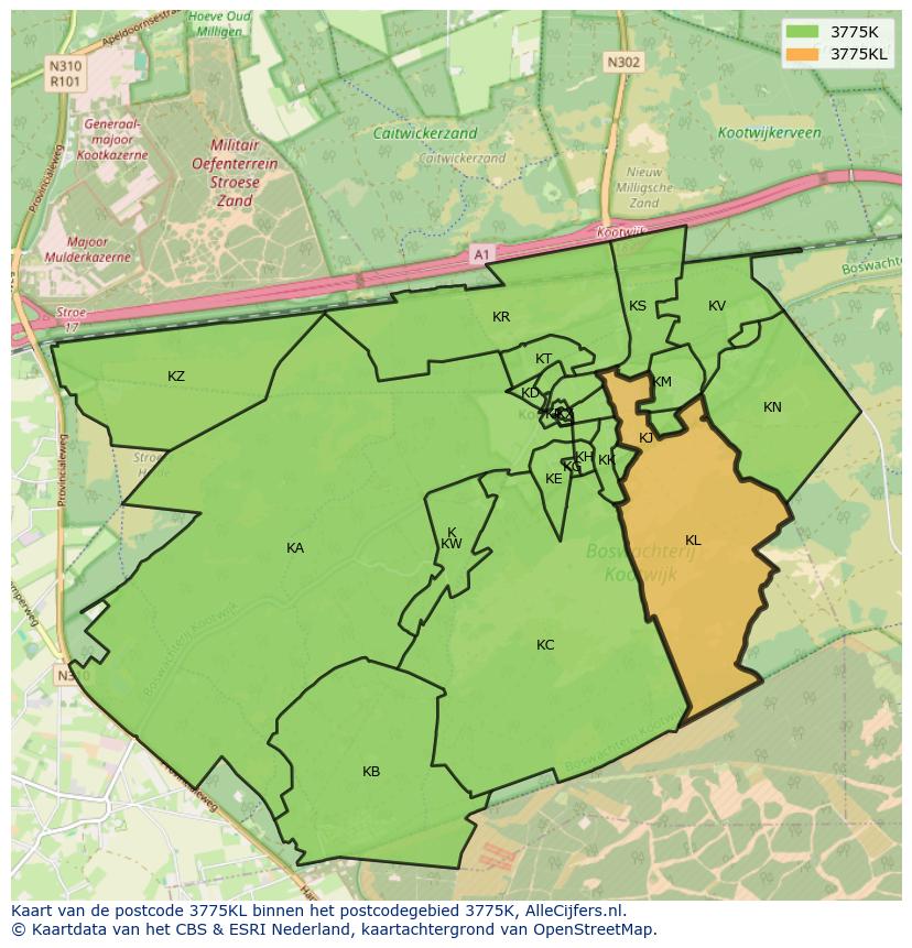 Afbeelding van het postcodegebied 3775 KL op de kaart.