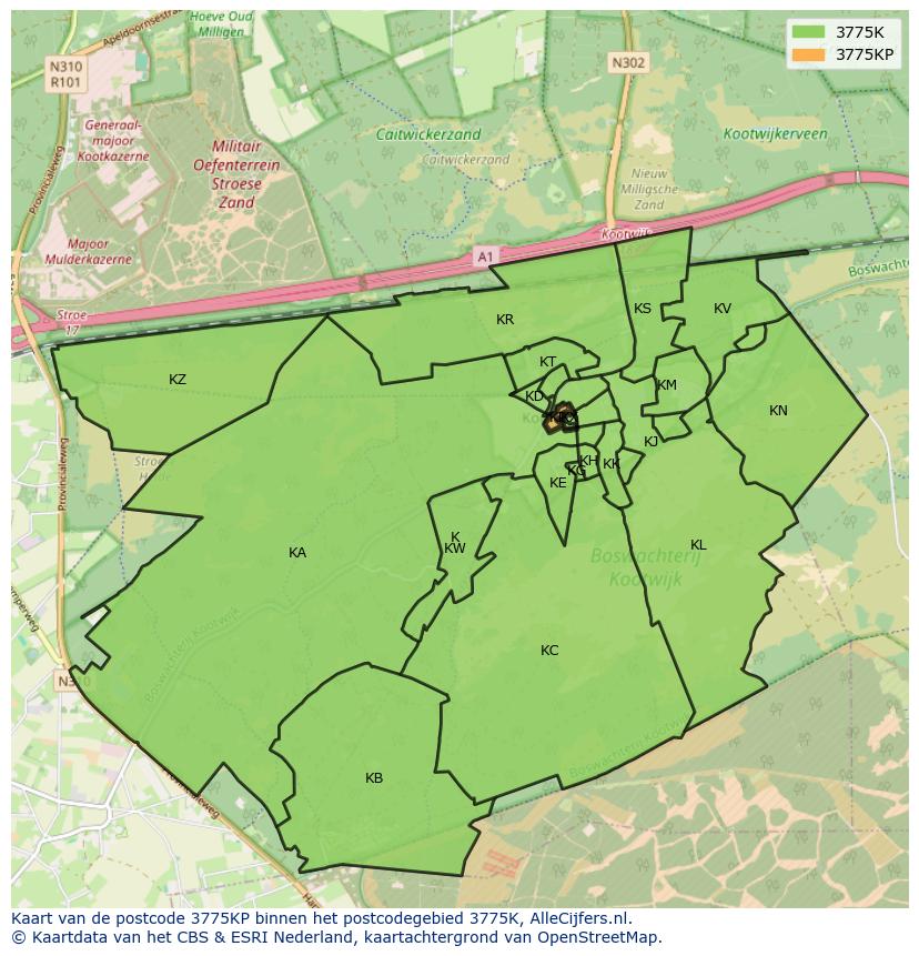 Afbeelding van het postcodegebied 3775 KP op de kaart.