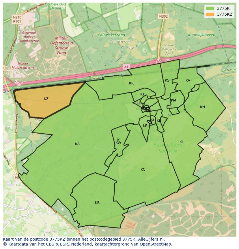 Afbeelding van het postcodegebied 3775 KZ op de kaart.