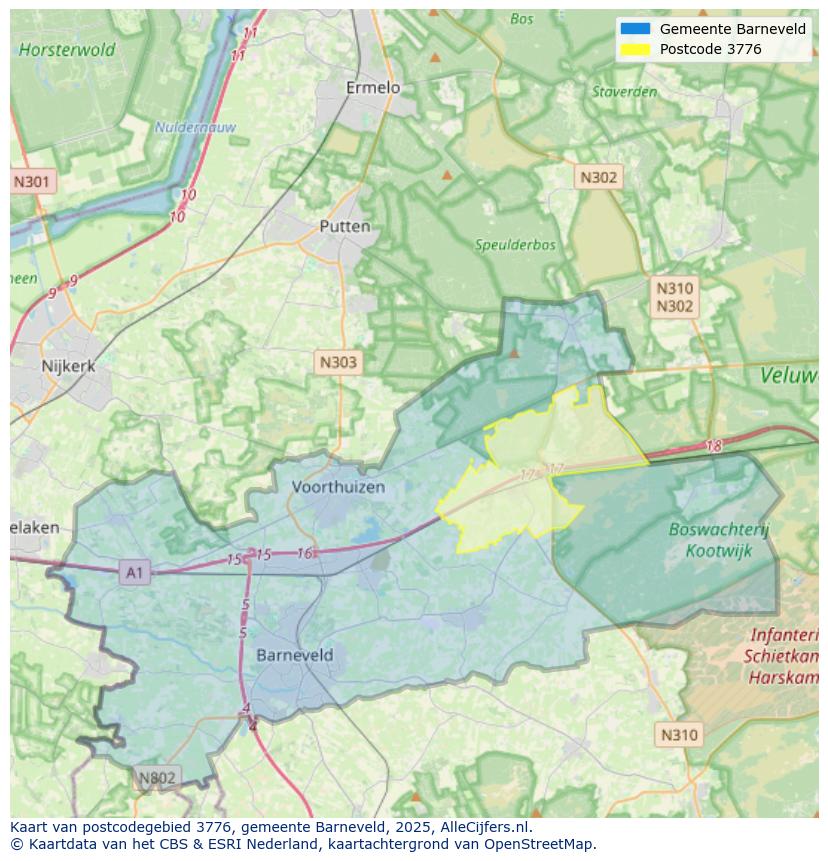 Afbeelding van het postcodegebied 3776 op de kaart.
