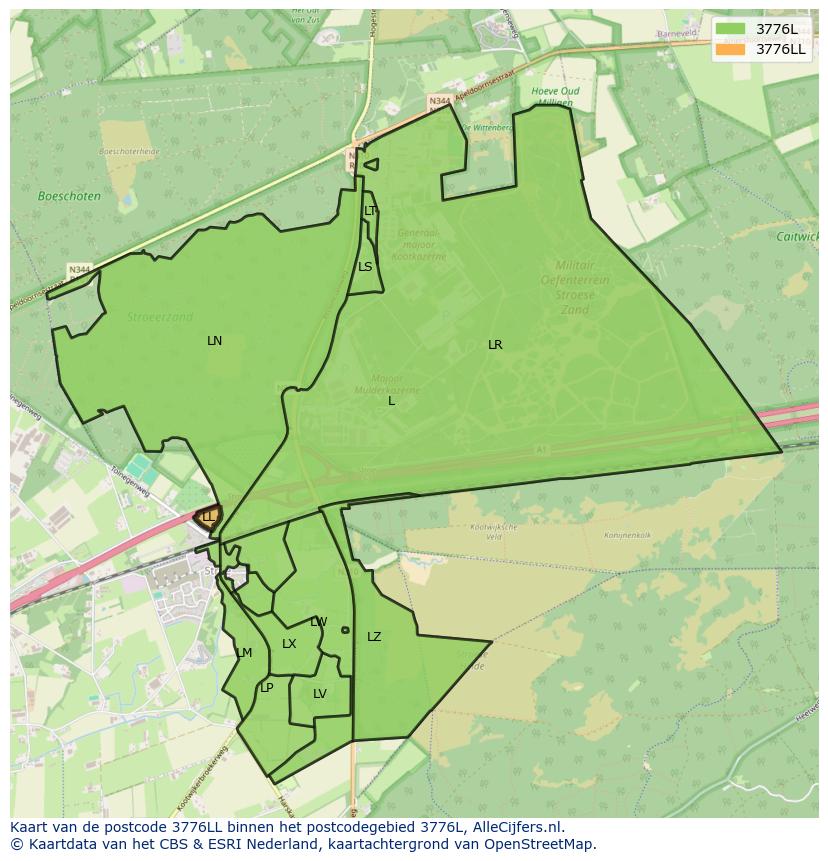 Afbeelding van het postcodegebied 3776 LL op de kaart.